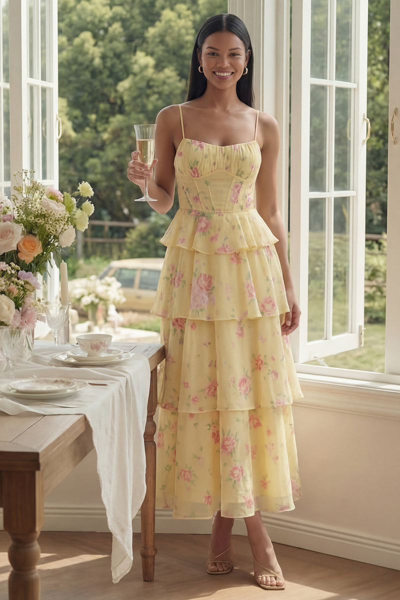 Laden Sie das Bild in den Galerie-Viewer, Weißes Rosa Blumiges A-Linie Spaghettiträger Langes Blumenkleid