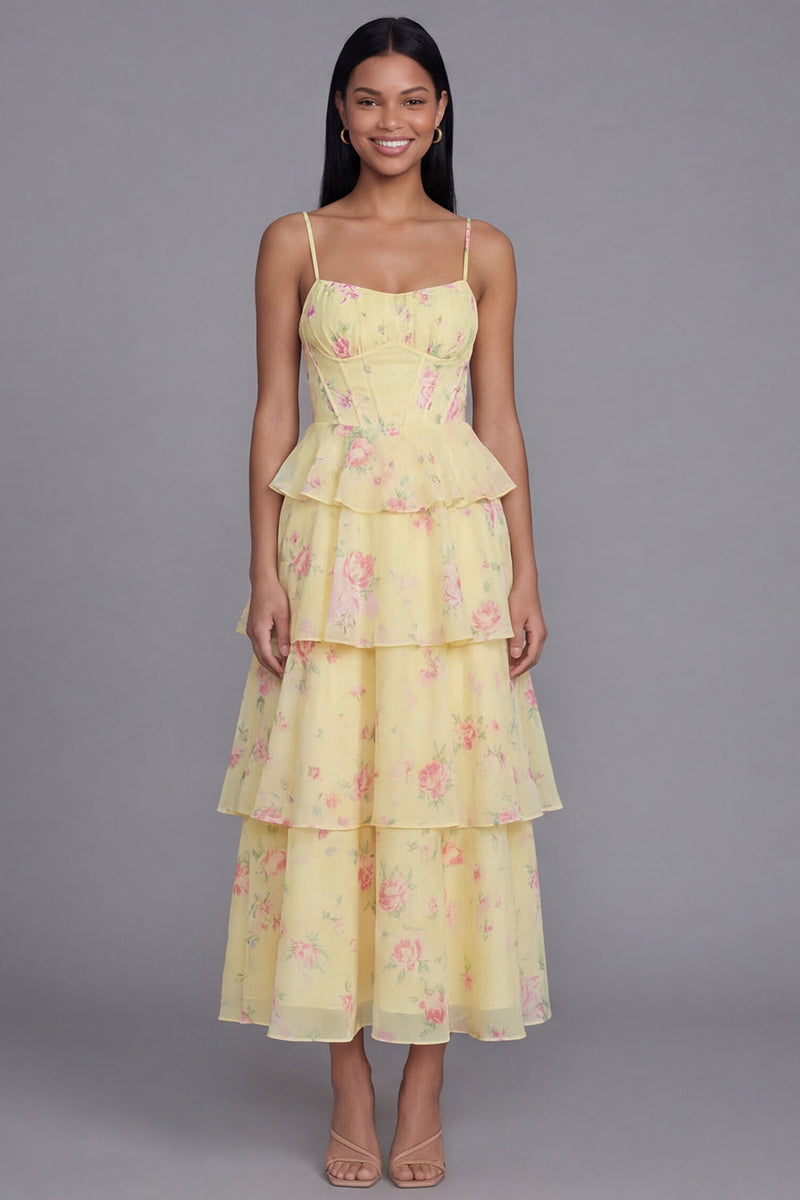 Laden Sie das Bild in den Galerie-Viewer, Weißes Rosa Blumiges A-Linie Spaghettiträger Langes Blumenkleid