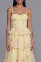 Laden Sie das Bild in den Galerie-Viewer, Weißes Rosa Blumiges A-Linie Spaghettiträger Langes Blumenkleid