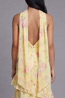 Laden Sie das Bild in den Galerie-Viewer, Chiffon-Weiße, rosa, blumige trägerlose Scheide mit Rüschen, langes Hochzeitskleid mit Halsschal
