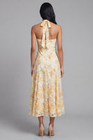 Laden Sie das Bild in den Galerie-Viewer, Lace Yellow Neckholder-Scheibe Midi-Floral mit Schleife