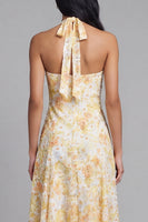 Laden Sie das Bild in den Galerie-Viewer, Lace Yellow Neckholder-Scheibe Midi-Floral mit Schleife