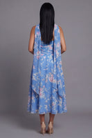 Laden Sie das Bild in den Galerie-Viewer, Trägerloses Chiffon-Blau gemustertes Midi-Hochzeitskleid mit Halsschal und Halsschal