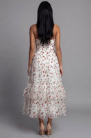 Laden Sie das Bild in den Galerie-Viewer, Herzausschnitt Champagner Tüll Applikiertes Blumen A-Linie Midi Kleid