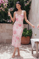 Laden Sie das Bild in den Galerie-Viewer, Glitzerndes Rosa Bodycon Spaghetti-Träger Pailletten Florales Midi-Kleid