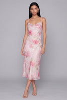 Laden Sie das Bild in den Galerie-Viewer, Glitzerndes Rosa Bodycon Spaghetti-Träger Pailletten Florales Midi-Kleid