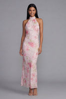 Laden Sie das Bild in den Galerie-Viewer, Glitzerndes Weißes Rosa Bodycon Hochzeitsgastkleid mit Blumenmuster und Pailletten