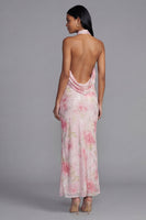 Laden Sie das Bild in den Galerie-Viewer, Glitzerndes Weißes Rosa Bodycon Hochzeitsgastkleid mit Blumenmuster und Pailletten
