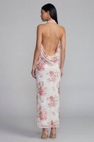 Laden Sie das Bild in den Galerie-Viewer, Glitzerndes Weißes Rosa Bodycon Hochzeitsgastkleid mit Blumenmuster und Pailletten