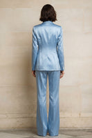 Laden Sie das Bild in den Galerie-Viewer, 2-teilige blaue einreihige Satin-Revers-Damenanzüge mit Taschen