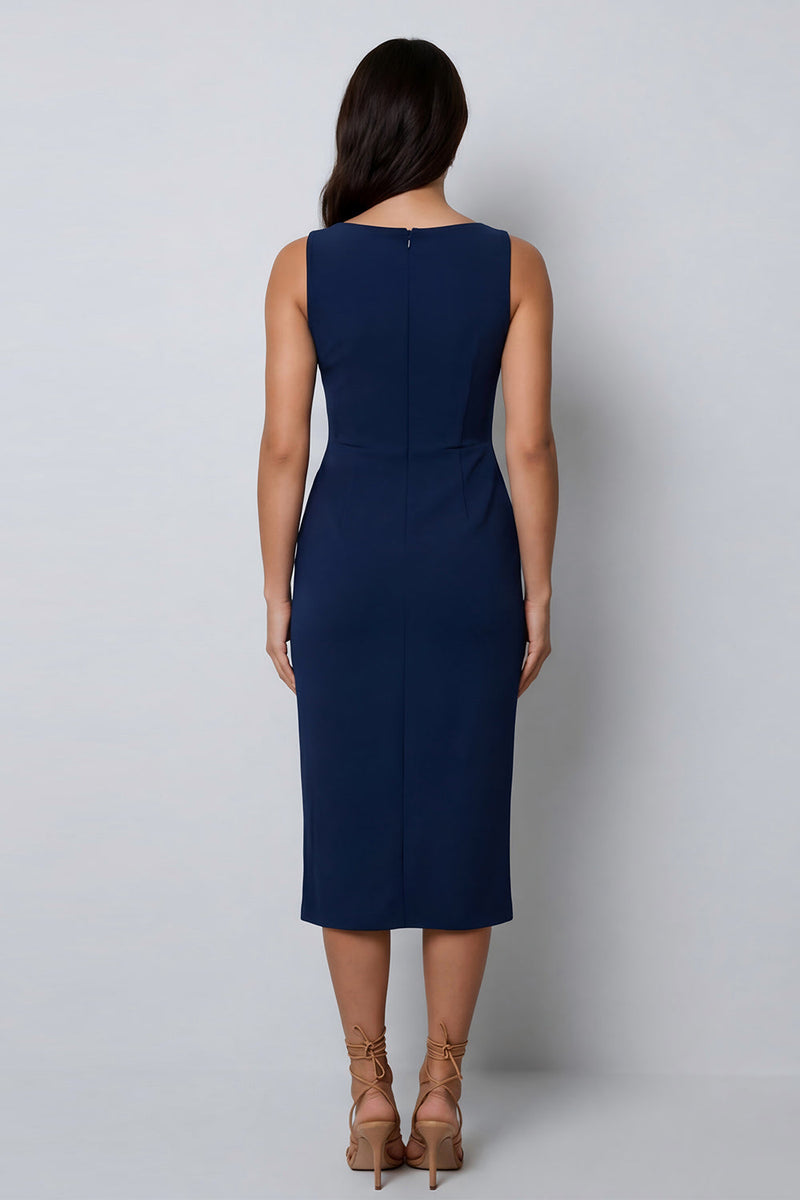 Laden Sie das Bild in den Galerie-Viewer, Bateau-Ausschnitt dunkelgrüner Bodycon Langes Arbeitskleid mit Schlitz