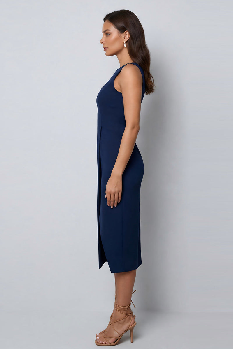 Laden Sie das Bild in den Galerie-Viewer, Bateau-Ausschnitt dunkelgrüner Bodycon Langes Arbeitskleid mit Schlitz