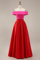 Laden Sie das Bild in den Galerie-Viewer, Schulterfreies Fuchsia und Rot A-Linie Midi Festkleid