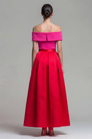 Laden Sie das Bild in den Galerie-Viewer, Schulterfreies Fuchsia und Rot A-Linie Midi Festkleid