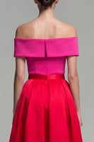 Laden Sie das Bild in den Galerie-Viewer, Schulterfreies Fuchsia und Rot A-Linie Midi Festkleid