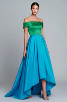 Laden Sie das Bild in den Galerie-Viewer, Schulterfreies Grün und Blau A-Linie Satin Asymmetrisches Formelles Kleid