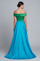 Laden Sie das Bild in den Galerie-Viewer, Schulterfreies Grün und Blau A-Linie Satin Asymmetrisches Formelles Kleid