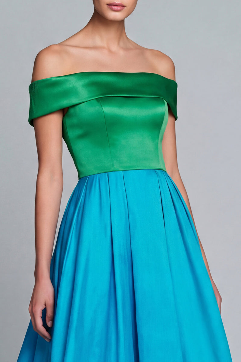 Laden Sie das Bild in den Galerie-Viewer, Schulterfreies Grün und Blau A-Linie Satin Asymmetrisches Formelles Kleid