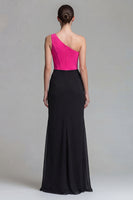 Laden Sie das Bild in den Galerie-Viewer, Fuchsia und Schwarzes Einschulteriges Korsett Meerjungfrauen Langes Festkleid mit Schlitz