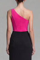 Laden Sie das Bild in den Galerie-Viewer, Fuchsia und Schwarzes Einschulteriges Korsett Meerjungfrauen Langes Festkleid mit Schlitz