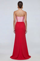 Laden Sie das Bild in den Galerie-Viewer, Trägerloses Meerjungfrauen Rosa und Rotes Langes Festkleid mit Schlitz