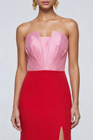 Laden Sie das Bild in den Galerie-Viewer, Trägerloses Meerjungfrauen Rosa und Rotes Langes Festkleid mit Schlitz