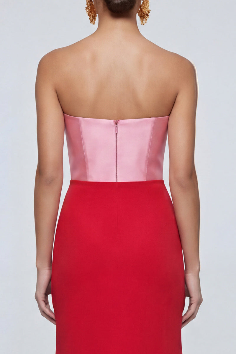 Laden Sie das Bild in den Galerie-Viewer, Trägerloses Meerjungfrauen Rosa und Rotes Langes Festkleid mit Schlitz