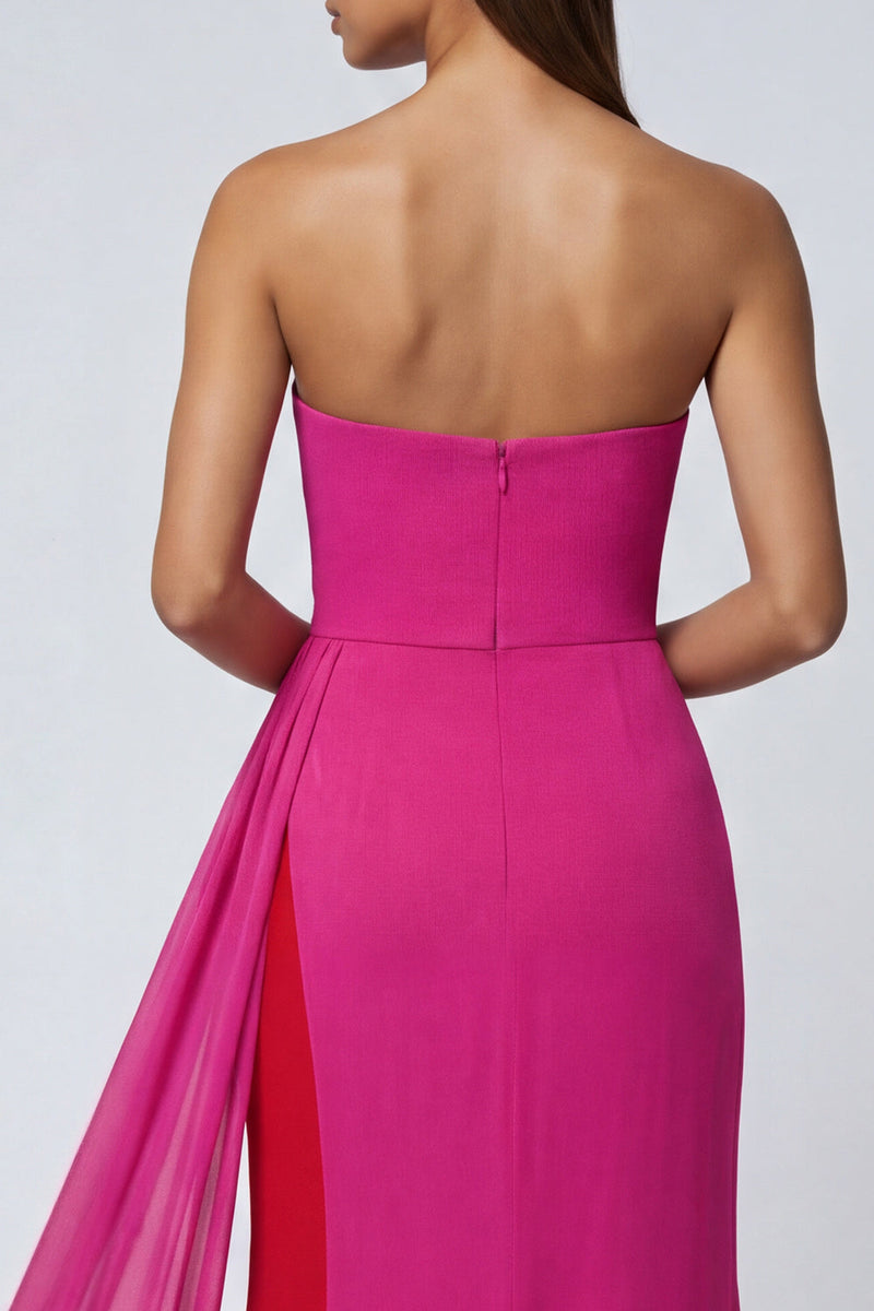 Laden Sie das Bild in den Galerie-Viewer, Fuchsien Meerjungfrauen Trägerloses Tüll Langes Festkleid mit Schärpe