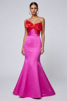 Laden Sie das Bild in den Galerie-Viewer, Fuchsia und Rotes Meerjungfrauen Trägerloses Langes Festkleid mit Schleife