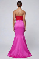 Laden Sie das Bild in den Galerie-Viewer, Fuchsia und Rotes Meerjungfrauen Trägerloses Langes Festkleid mit Schleife