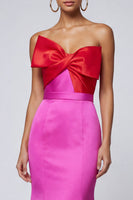 Laden Sie das Bild in den Galerie-Viewer, Fuchsia und Rotes Meerjungfrauen Trägerloses Langes Festkleid mit Schleife