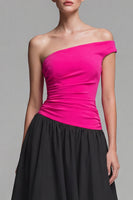 Laden Sie das Bild in den Galerie-Viewer, Fuchsia und Schwarz Einschulter A-Linie Langes Festliches Kleid