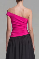 Laden Sie das Bild in den Galerie-Viewer, Fuchsia und Schwarz Einschulter A-Linie Langes Festliches Kleid