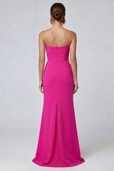 Fuchsia und Rotes Trägerloses Meerjungfrauen Gerafftes Langes Festkleid