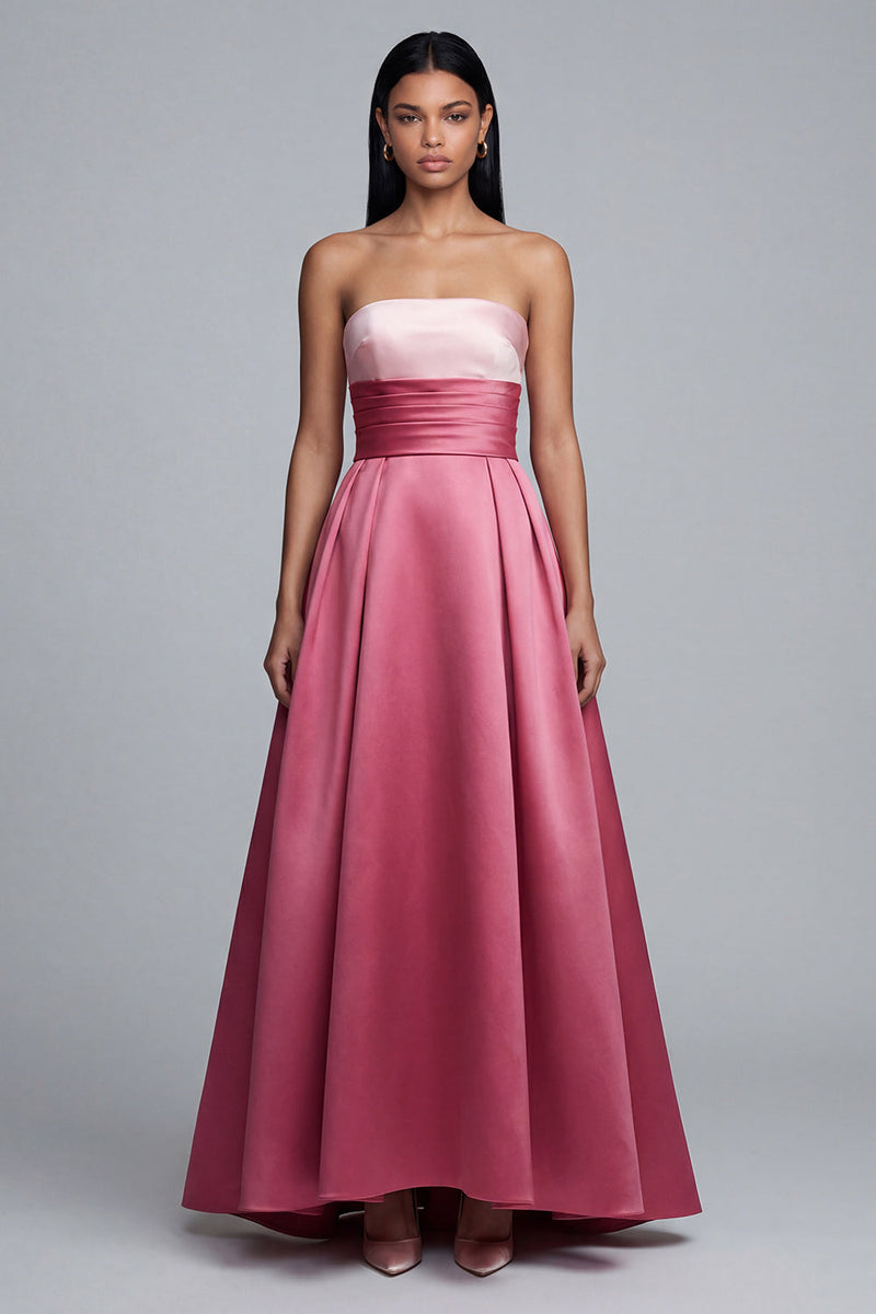 Laden Sie das Bild in den Galerie-Viewer, Trägerloses A-Linie Rosa Langes Festkleid