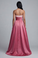 Laden Sie das Bild in den Galerie-Viewer, Trägerloses A-Linie Rosa Langes Festkleid