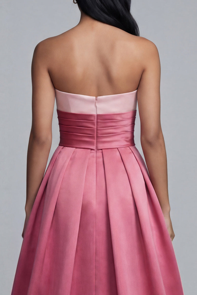 Laden Sie das Bild in den Galerie-Viewer, Trägerloses A-Linie Rosa Langes Festkleid