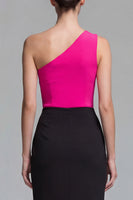 Laden Sie das Bild in den Galerie-Viewer, Ein Schulter Fuchsia und Schwarzes Scheide Midi Festkleid mit Schlitz