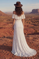 Laden Sie das Bild in den Galerie-Viewer, Blumen Elfenbein Meerjungfrauen Langes Boho Hochzeitskleid mit Rüschen