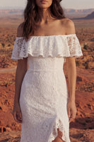 Laden Sie das Bild in den Galerie-Viewer, Blumen Elfenbein Meerjungfrauen Langes Boho Hochzeitskleid mit Rüschen