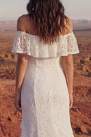 Laden Sie das Bild in den Galerie-Viewer, Blumen Elfenbein Meerjungfrauen Langes Boho Hochzeitskleid mit Rüschen