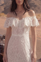 Laden Sie das Bild in den Galerie-Viewer, Elfenbein Scheide Langes Boho Hochzeitskleid mit Schlitz