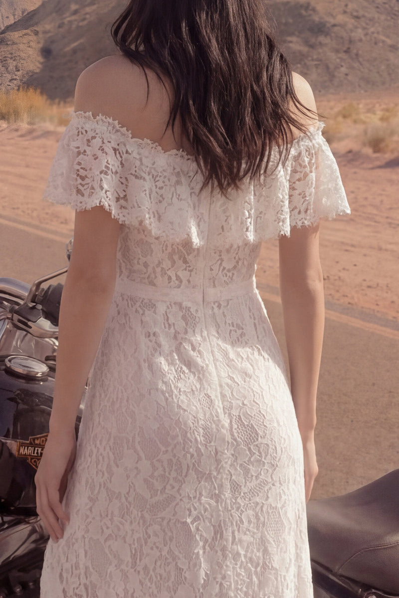 Laden Sie das Bild in den Galerie-Viewer, Elfenbein Scheide Langes Boho Hochzeitskleid mit Schlitz