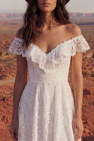 Laden Sie das Bild in den Galerie-Viewer, Elfenbein A Linie Hoch Niedriges Boho Hochzeitskleid