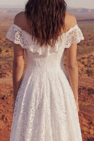 Laden Sie das Bild in den Galerie-Viewer, Elfenbein A Linie Hoch Niedriges Boho Hochzeitskleid