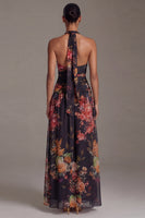 Laden Sie das Bild in den Galerie-Viewer, Schwarzes Halter Muster A-Linie Blumenkleid