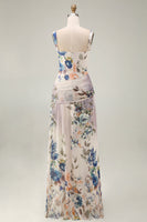 Laden Sie das Bild in den Galerie-Viewer, Blumen Gerafftes Elfenbein Quadrat-Hals A-Linie Ballkleid mit Blumen
