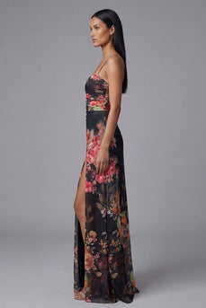 Spaghettiträger Schwarzes A-Linie Muster Blumenkleid