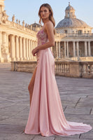 Laden Sie das Bild in den Galerie-Viewer, Rosa Scheide Floral Gerafftes Korsett Langes Abschlussballkleid mit Seitenumhang