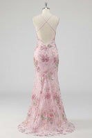 Laden Sie das Bild in den Galerie-Viewer, Glitzerndes pinkes Pailletten-Blumen-Meerjungfrauen-Langball-Kleid